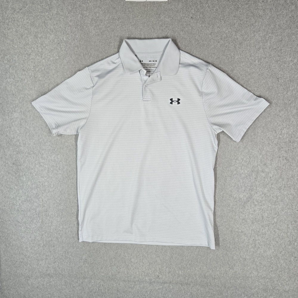 Under Armour Men Polo M Light Gray Striped Logo The Performance Polo Activewear